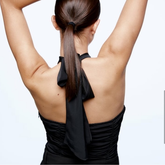 Zara Black Satin Effect Halter Bodysuit - Picture 3 of 4